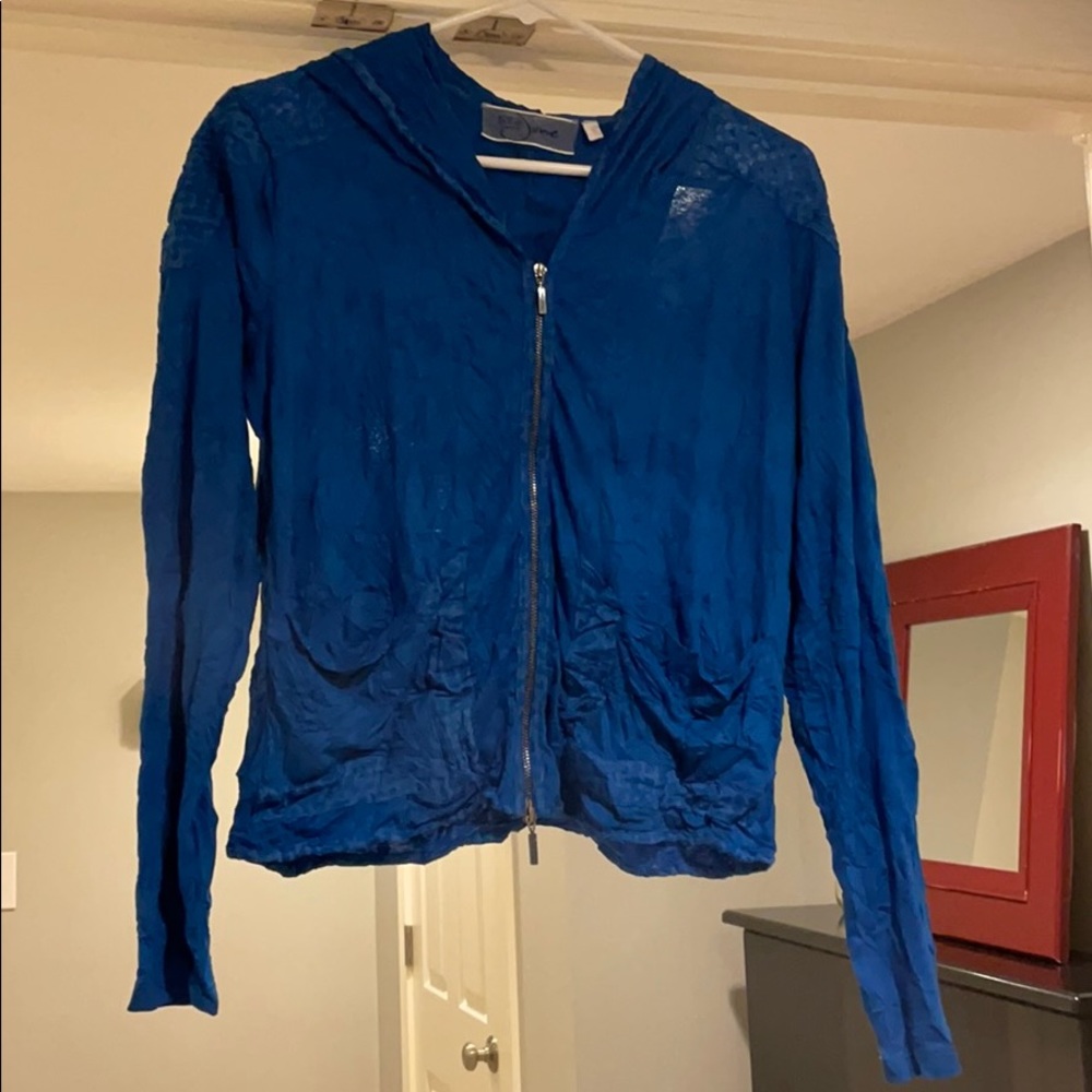 Sara June Hooded crop zip up blue cardigan